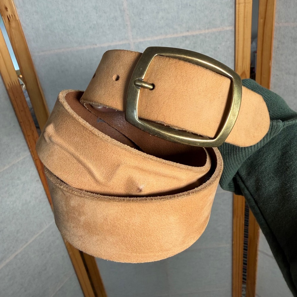 Guido Angeloni Belt Large Tan Leather Handmade Italy Brass Buckle Hidden Studs